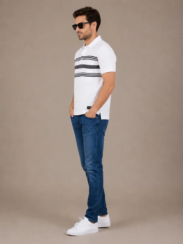 White_&_Charcoal_Striped_Popcorn_Knit_Polo_T-Shirt_For_Men