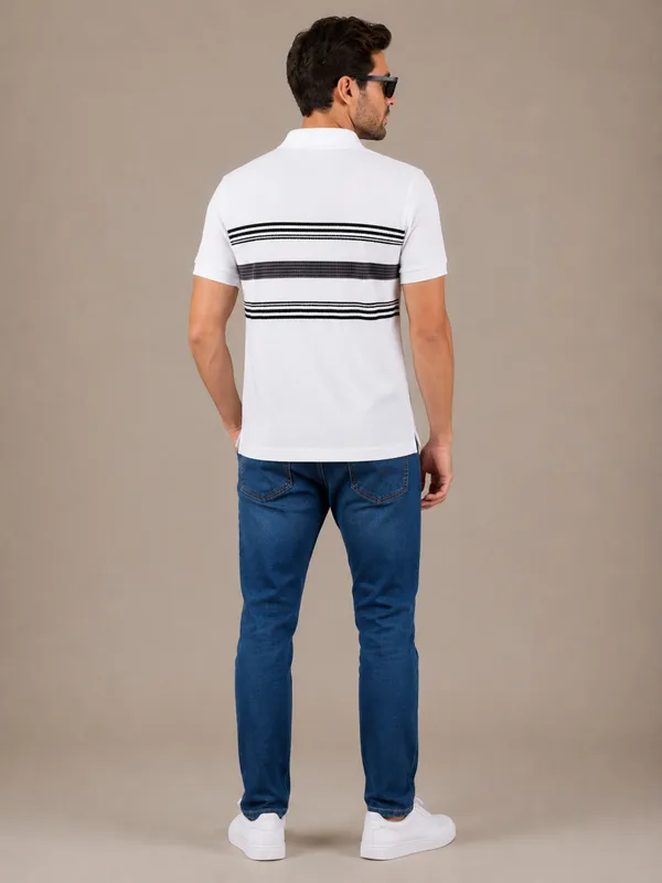 White_&_Charcoal_Striped_Popcorn_Knit_Polo_T-Shirt_For_Men