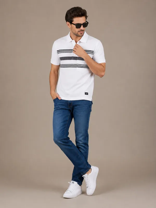 White_&_Charcoal_Striped_Popcorn_Knit_Polo_T-Shirt_For_Men