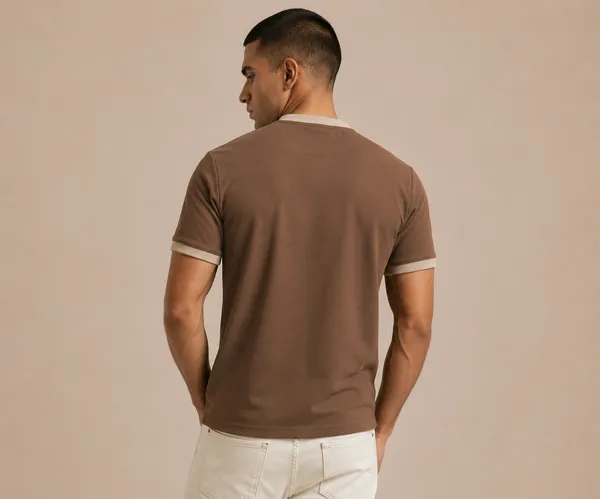 Ash_Brown_Contrast_Panel_Henley_With_Zip_T-Shirt_For_Men