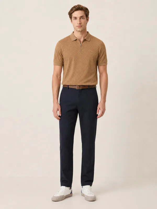 Tan_Cheetah_Knit_Polo_With_Zip_T-Shirt_For_Men