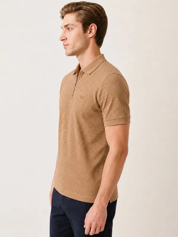 Tan_Cheetah_Knit_Polo_With_Zip_T-Shirt_For_Men