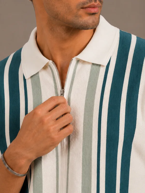 Multicolor_Heritage_Striped_Knit_Polo_With_Zip_T-Shirt_For_Men