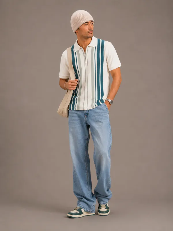Multicolor_Heritage_Striped_Knit_Polo_With_Zip_T-Shirt_For_Men