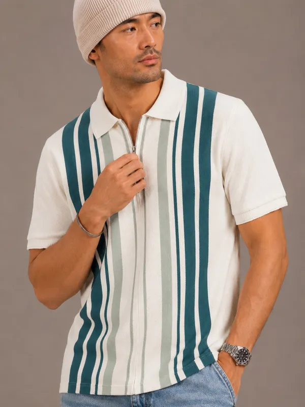 Multicolor_Heritage_Striped_Knit_Polo_With_Zip_T-Shirt_For_Men