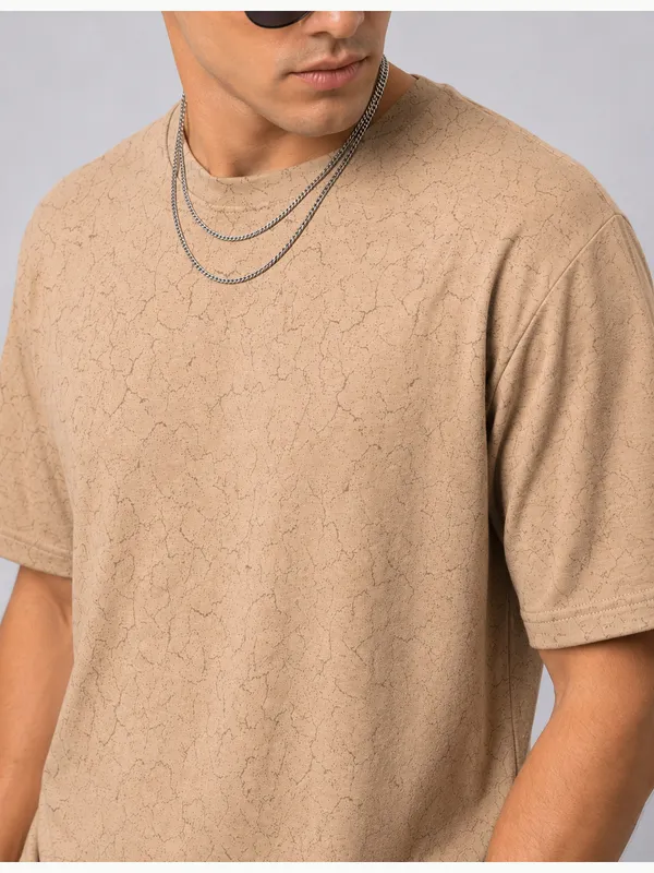 Tan_Marble_Vein_Oversized_Round_Neck_T-Shirt_For_Men