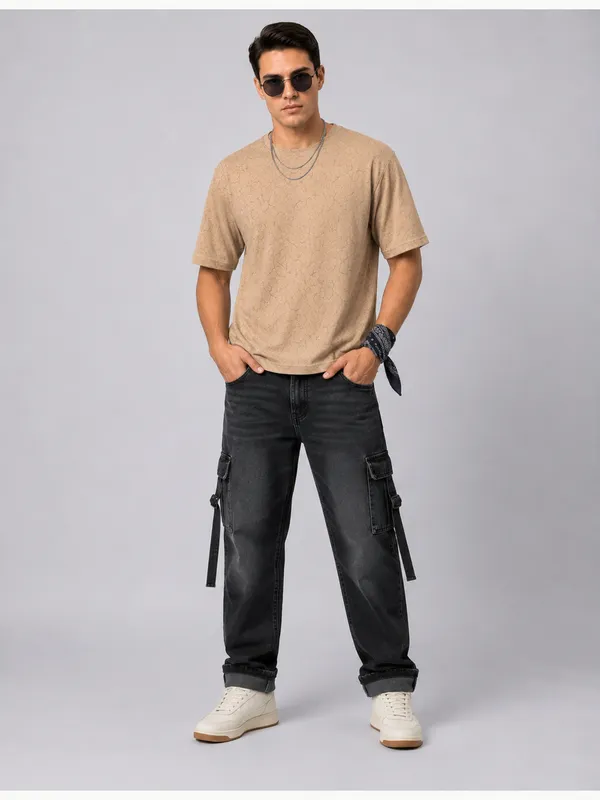 Tan_Marble_Vein_Oversized_Round_Neck_T-Shirt_For_Men