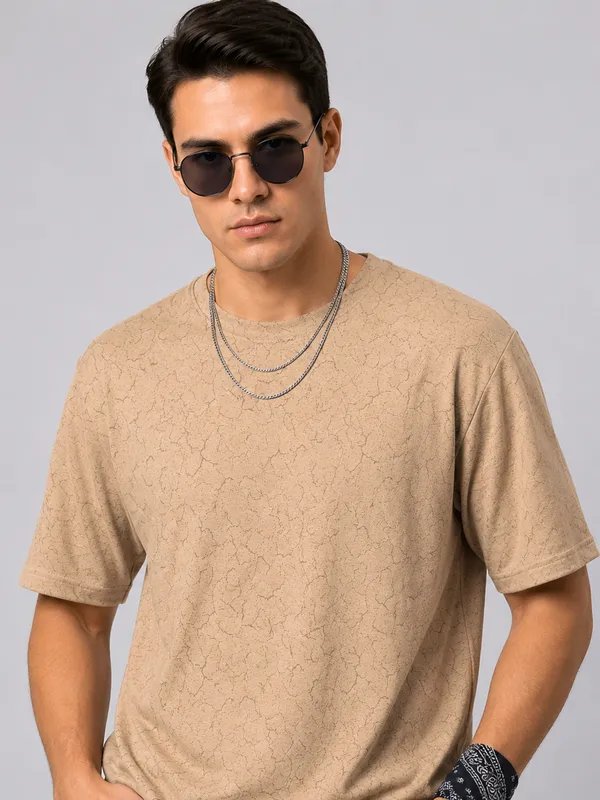 Tan_Marble_Vein_Oversized_Round_Neck_T-Shirt_For_Men