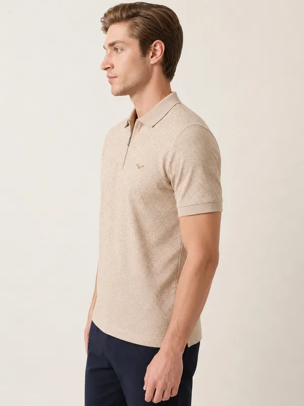 Beige_Cheetah_Knit_Polo_With_Zip_T-Shirt_For_Men
