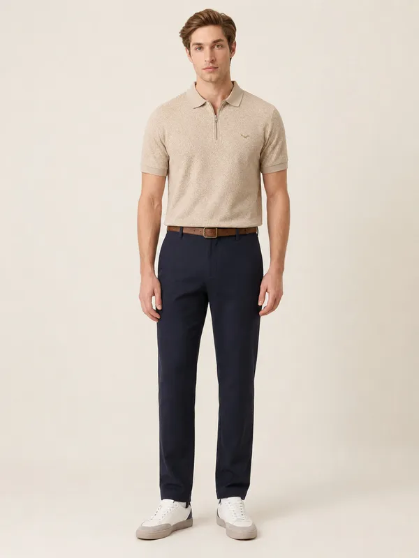 Beige_Cheetah_Knit_Polo_With_Zip_T-Shirt_For_Men