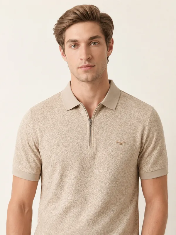 Beige_Cheetah_Knit_Polo_With_Zip_T-Shirt_For_Men