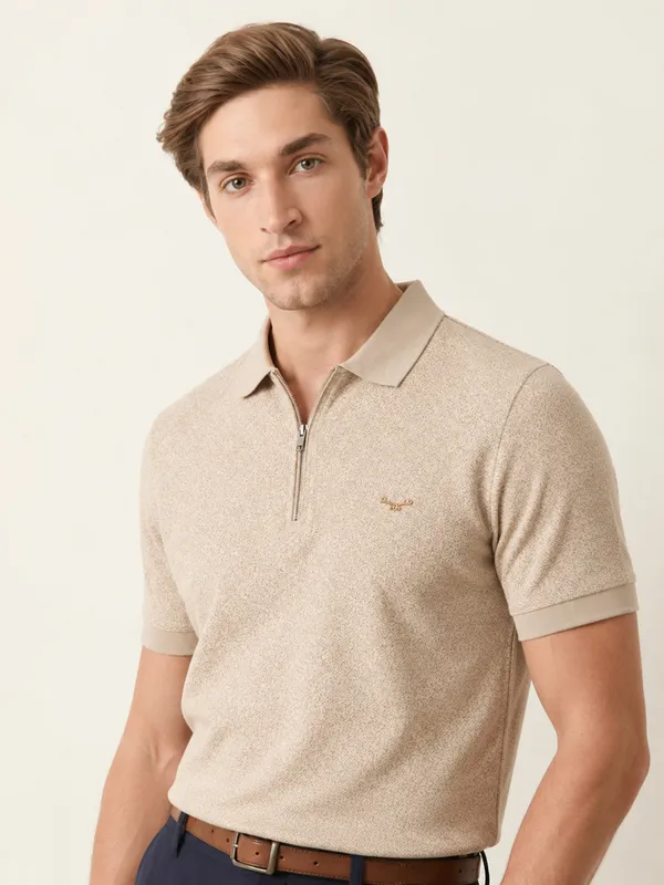 Beige_Cheetah_Knit_Polo_With_Zip_T-Shirt_For_Men