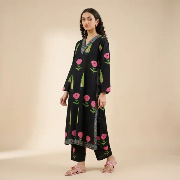 Black_Cotton_Kurta_Set_For_Women