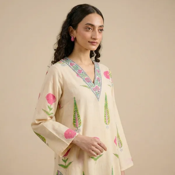 Cream_Cotton_Kurta_Set_With_Palazzo_And_Dupatta_For_Women