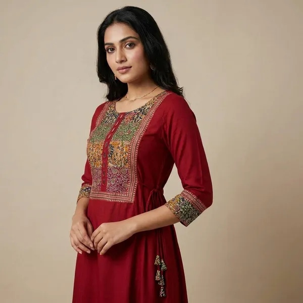 Red_Cotton_Anarkali_Kurti_For_Women
