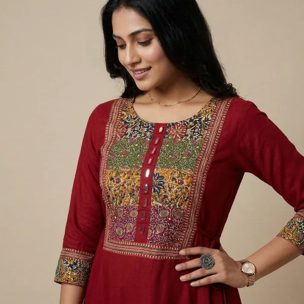 Red_Cotton_Anarkali_Kurti_For_Women