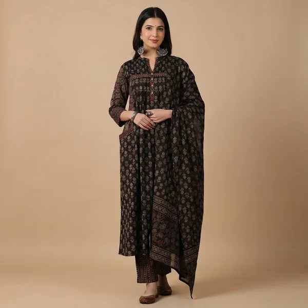 Black_Cotton_Anarkali_Kurta_Set_For_Women