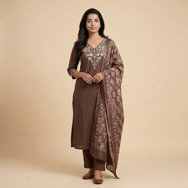 Brown_Cotton_Kurta_Set_For_Women