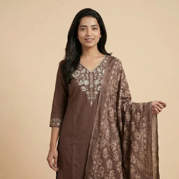 Brown_Cotton_Kurta_Set_For_Women