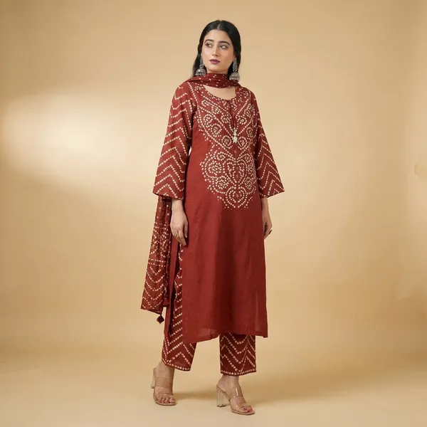 Maroon_Cotton_Kurta_With_Dupatta_For_Women