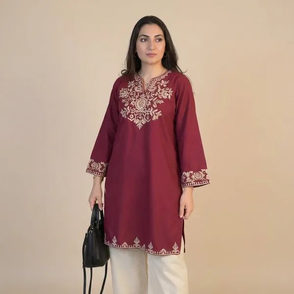 Maroon_Cotton_Kurta_With_Palazzo_Set_For_Women