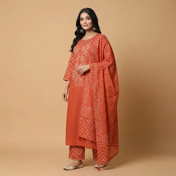 Orange_Cotton_Kurta_Set_For_Women