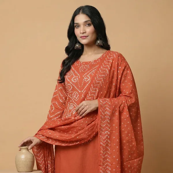 Orange_Cotton_Kurta_Set_For_Women