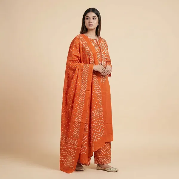 Orange_Cotton_Suit_Set_For_Women
