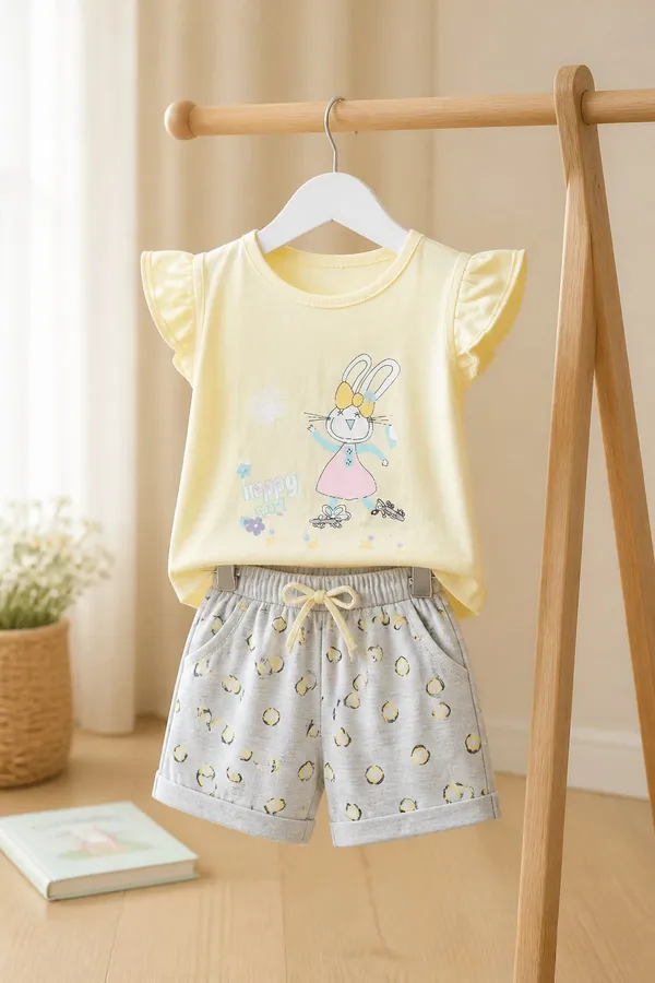 Yellow_Girls_100%_Cotton_Bio_Washed_Printed_T-Shirt_and_Shorts_Co-ords_Clothing_Set_|_Premium_Soft_&_Breathable_Summer_Casual_Comfort_Outfit_for_Girls_|_size_16