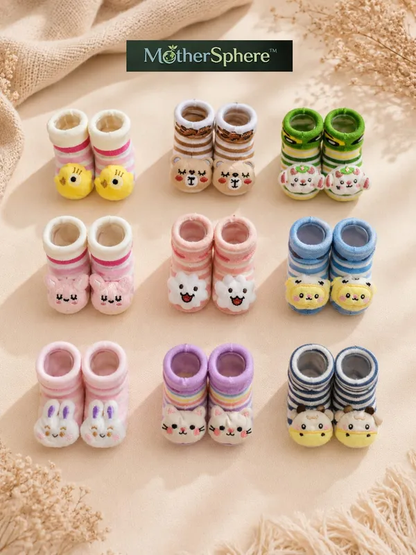 Baby_Cotton_Rich_3D_Cartoon_Bootie_Socks_Set_(Combo_Pack_of_any_3)_|_Soft_Cushioned_Fabric_with_Non-Slip_Sole_|_Stretchable_Warm_Comfort_Fit_Socks_for_Unisex_Babies