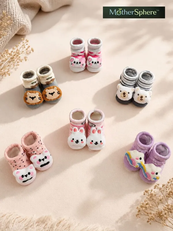 Baby_Cotton_Rich_3D_Cartoon_Bootie_Socks_Set_(Combo_Pack_of_any_3)_|_Soft_Cushioned_Fabric_with_Non-Slip_Sole_|_Stretchable_Warm_Comfort_Fit_Socks_for_Unisex_Babies