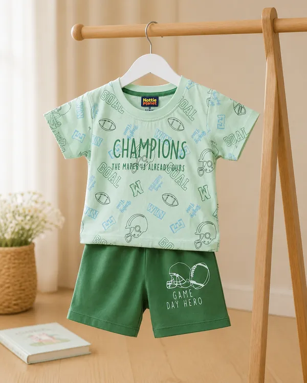 Baby_Boys_Champions_Print_Cotton_T-Shirt_&_Shorts_Clothing_Set_|_Sports_Theme_Co-Ord_Set_|_Green