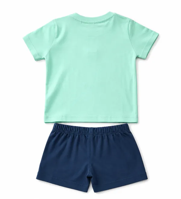 Baby_Boys_Dinosaur_Print_Cotton_T-Shirt_&_Shorts_Clothing_Set_|_Soft_Cotton_Wear_|_Green_&_Navy_Blue