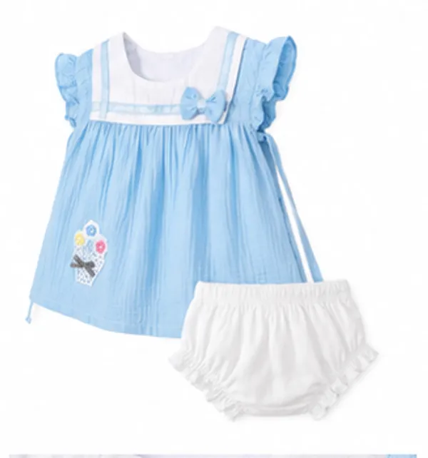 Blue_Muslin_Cotton_Baby_Frock_for_Girls_-Round_Neck_ruffle_Sleeve_Dress_with_bow