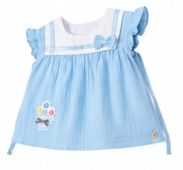 Blue_Muslin_Cotton_Baby_Frock_for_Girls_-Round_Neck_ruffle_Sleeve_Dress_with_bow