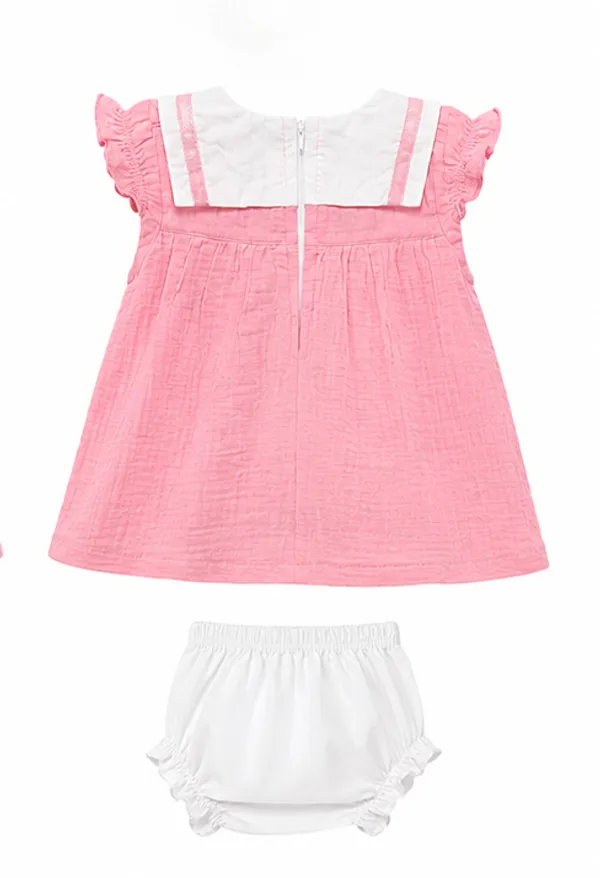 Pink_Muslin_Cotton_Baby_Frock_for_Girls_-Round_Neck_ruffle_Sleeve_Dress_with_bow