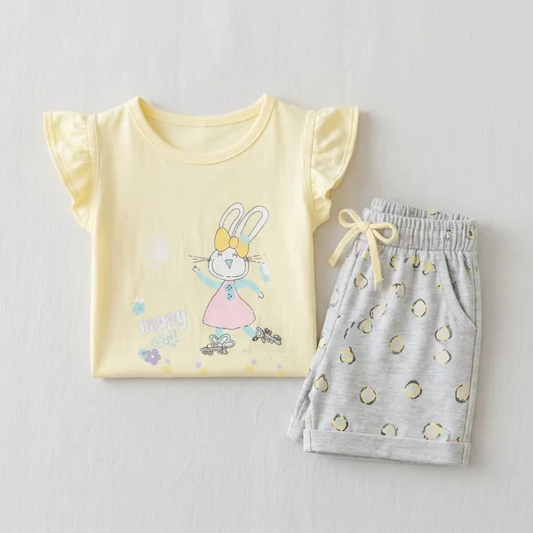 Yellow_Girls_100%_Cotton_Bio_Washed_Printed_T-Shirt_and_Shorts_Co-ords_Clothing_Set_|_Premium_Soft_&_Breathable_Summer_Casual_Comfort_Outfit_for_Girls_|_size_16