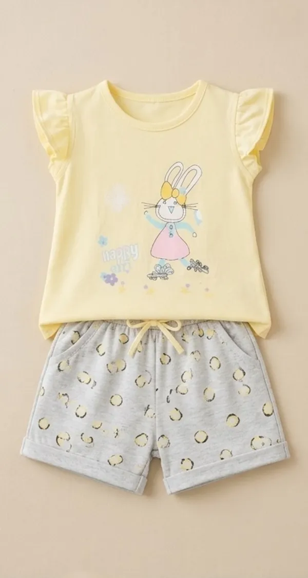 Yellow_Girls_100%_Cotton_Bio_Washed_Printed_T-Shirt_and_Shorts_Co-ords_Clothing_Set_|_Premium_Soft_&_Breathable_Summer_Casual_Comfort_Outfit_for_Girls_|_size_16