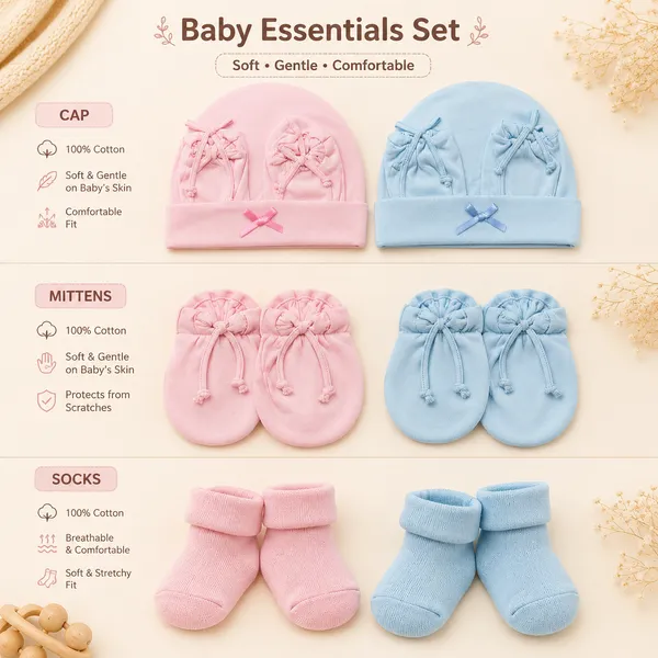 Cotton_Premium_Cap,_mitten_and_socks_set_For_Babies_combo_pack_of_2_|_Baby_Mittens_Caps_Gloves_and_Booty_Combo_Set_|_Unisex_Booty_Set_|_Durable_Cotton_Gift_Set_|__Hand_Gloves_and_Socks_Combo