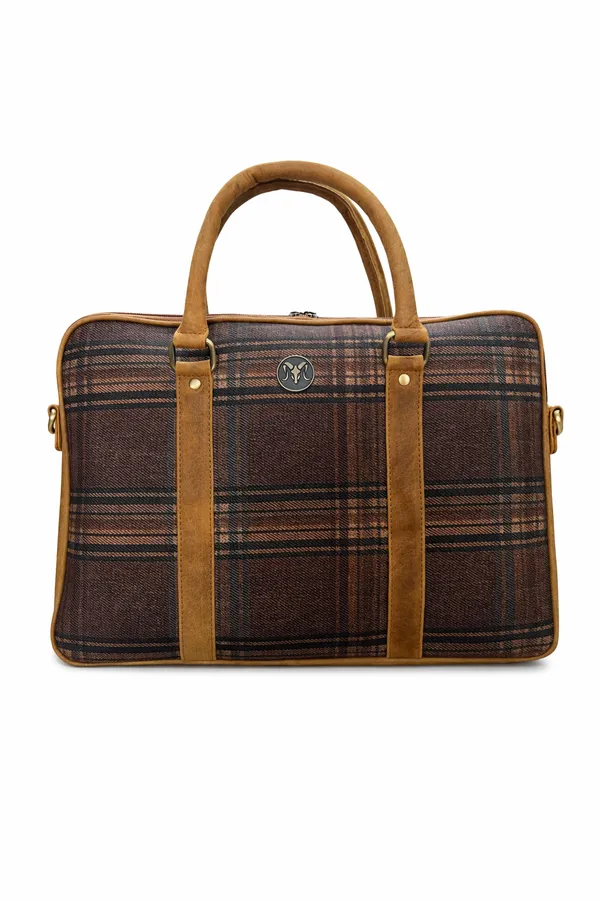 Aries_Checkered_Pattern_Laptop_Bag_16_Inch_Tan