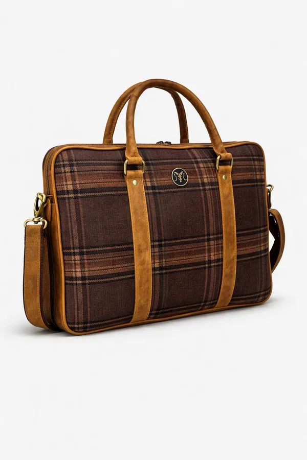 Aries_Checkered_Pattern_Laptop_Bag_16_Inch_Tan