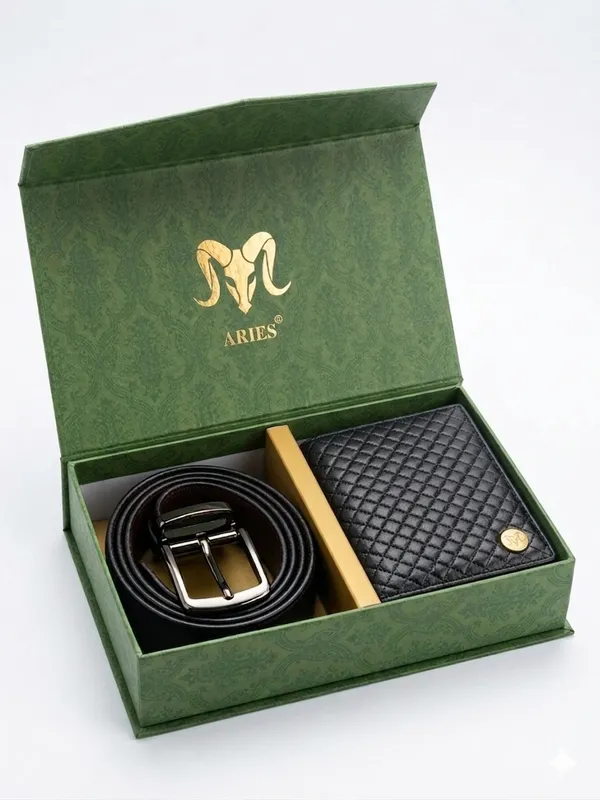 Aries_Check_Pattern_Wallet_Black_With_Belt