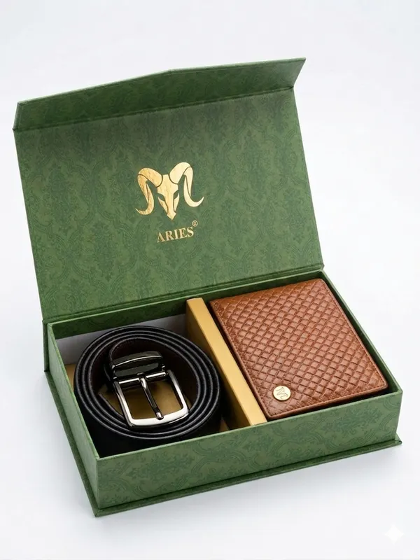 Aries_Check_Pattern_Wallet_Brown_With_Belt