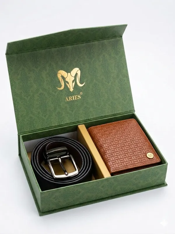 Aries_Plus_Pattern_Wallet_Brown_With_Belt