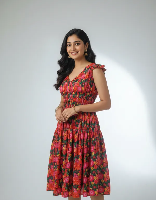 Red_Silk_Crepe_Fit_And_Flare_Dress_For_Women