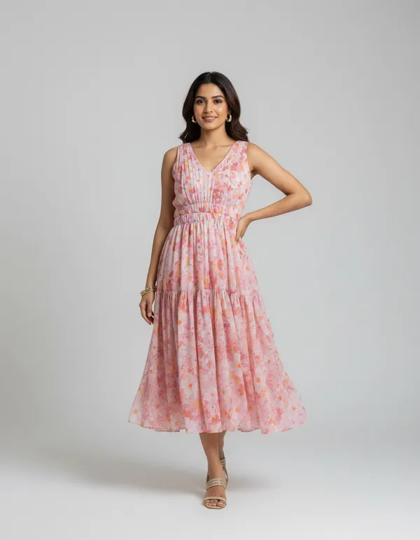 Pink_Georgette_Sleeveless_Midi_Dress_For_Women