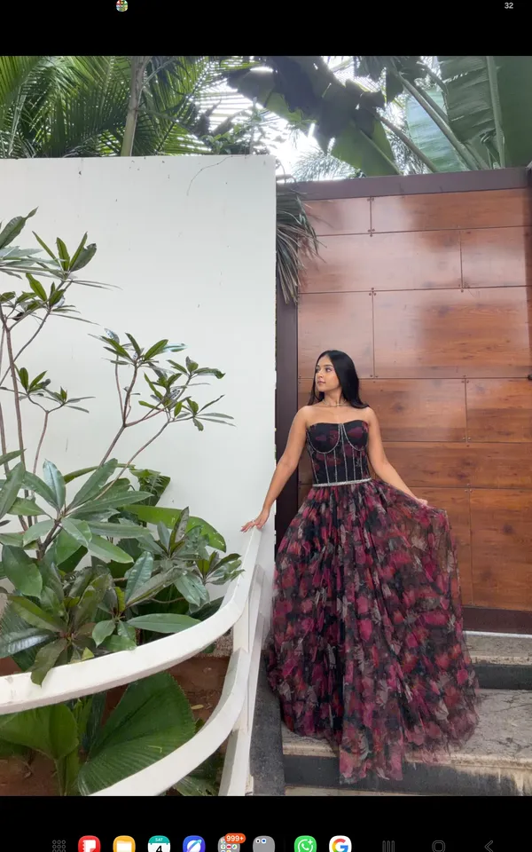 Burgundy_Net_Strapless_Ball_Gown_For_Women