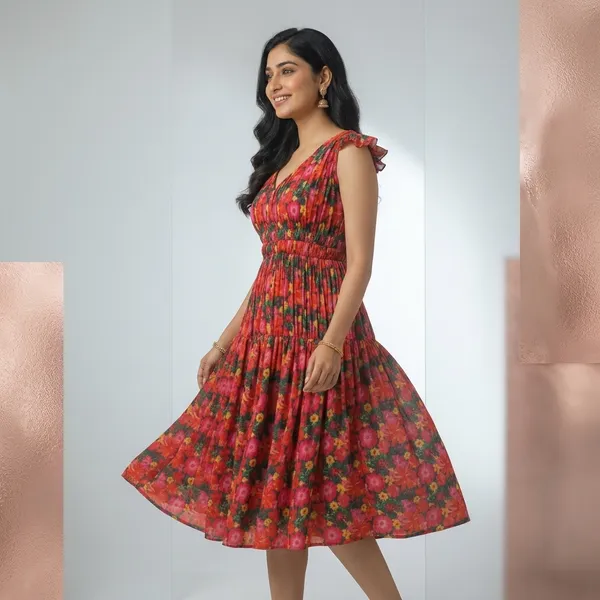 Red_Silk_Crepe_Fit_And_Flare_Dress_For_Women