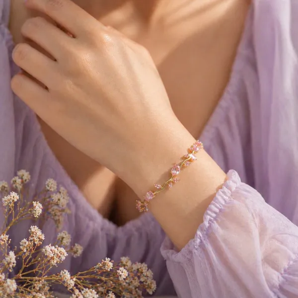 Pink_Tulip_Charm_Bracelet_And_Blush_Heart_Pendant_(Pack_Of_2)