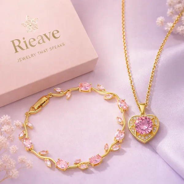 Pink_Tulip_Charm_Bracelet_And_Blush_Heart_Pendant_(Pack_Of_2)